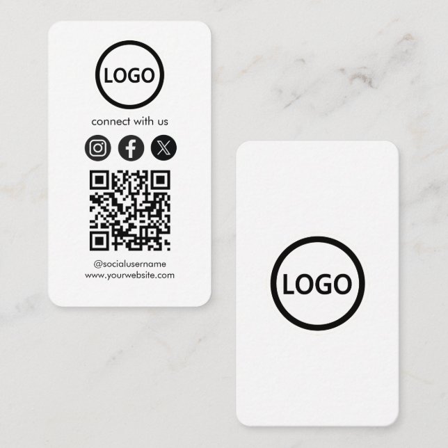Simple Bold Custom Card Social Media QR Code Visitenkarte (Vorne/Hinten)
