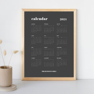 SImple Bold Dunkelgrau und Weiß 2024 - Kalender Poster