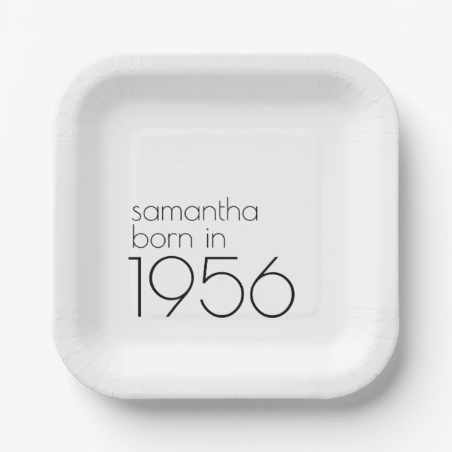 Simple Born in 1956 Black 70th Birthday Party Pappteller (Vorderseite)