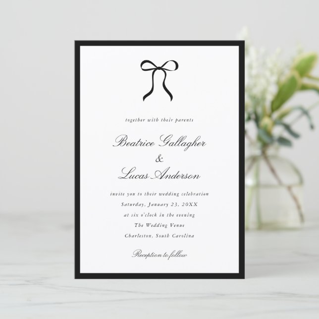 Simple Bow Classic Wedding Einladung (Stehend Vorderseite)