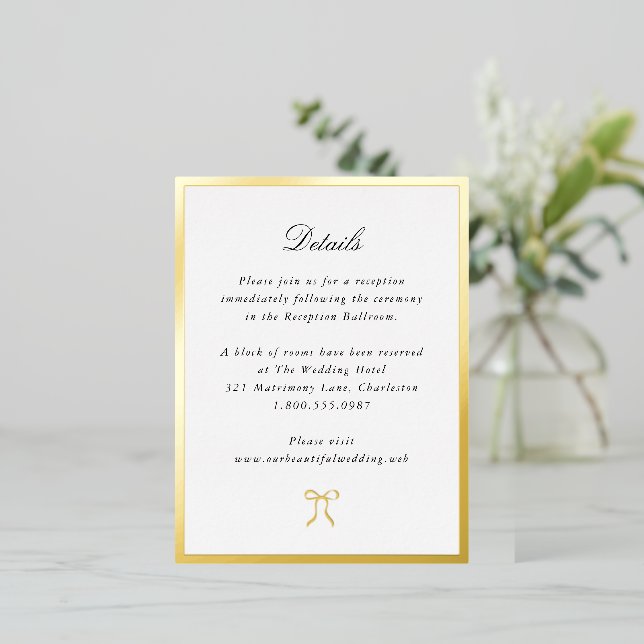 Simple Bow Classic Wedding Foil Enclosure Card Folie Einladungspostkarte (Stehend vorne)