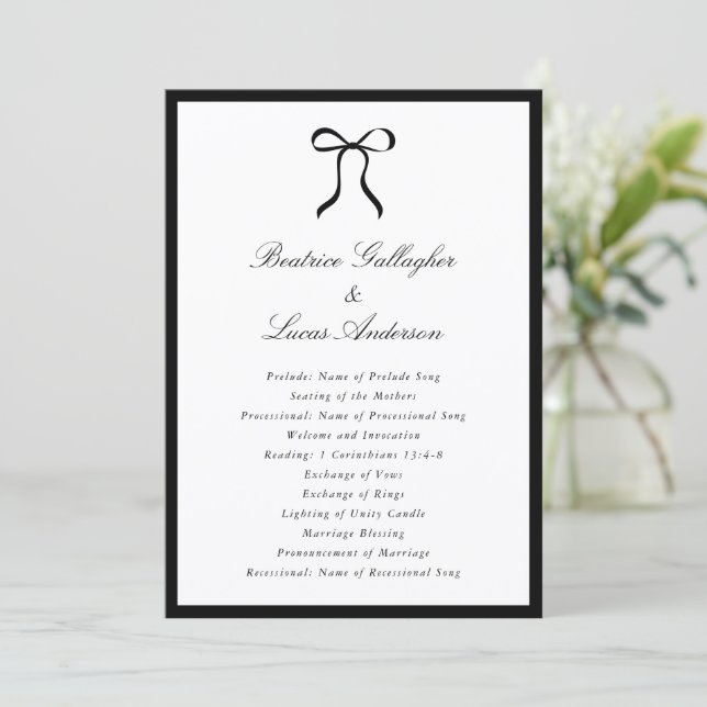Simple Bow Classic Wedding Programm (Stehend Vorderseite)