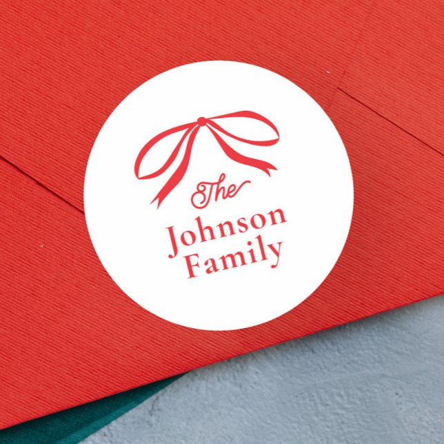 Simple Bow Weihnachtsfeiertag Runder Aufkleber (Elegant Hand Drawn Bow Christmas Holiday Card Envelope Seal.)