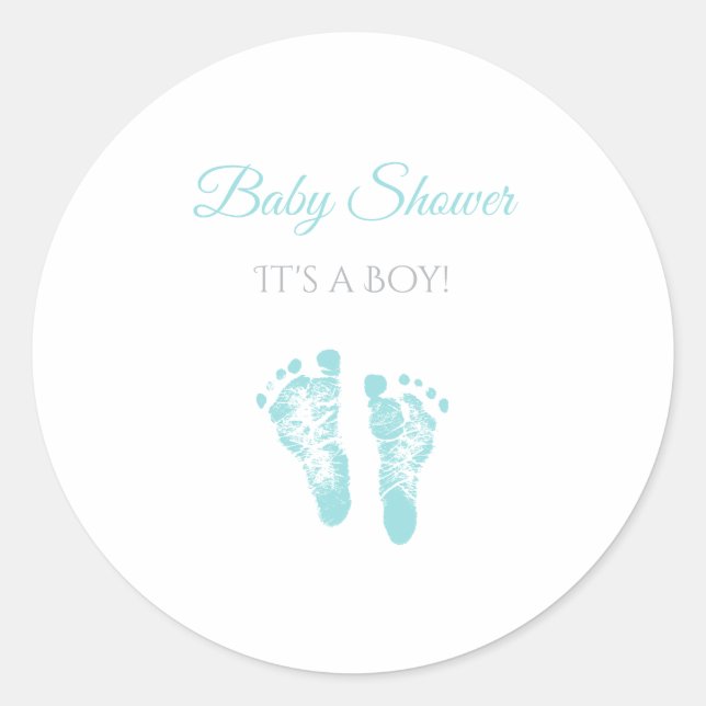 Simple Boy Baby Shower Wertvoll Blue Footprints Runder Aufkleber (Vorderseite)