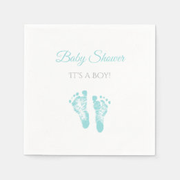 Simple Boy Baby Shower Wertvoll Blue Footprints Serviette