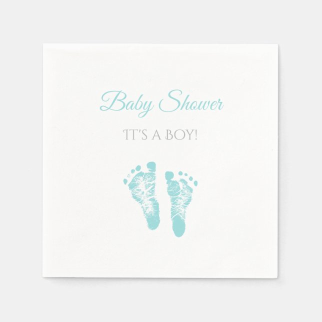 Simple Boy Baby Shower Wertvoll Blue Footprints Serviette (Vorderseite)