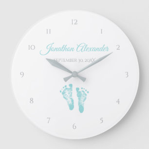 Simple Boy Birth Memento Wertvoll Blue Footprints Große Wanduhr