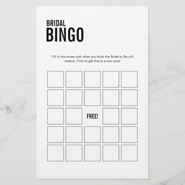 Simple Bridal Bingo Brautparty Game (Vorderseite)