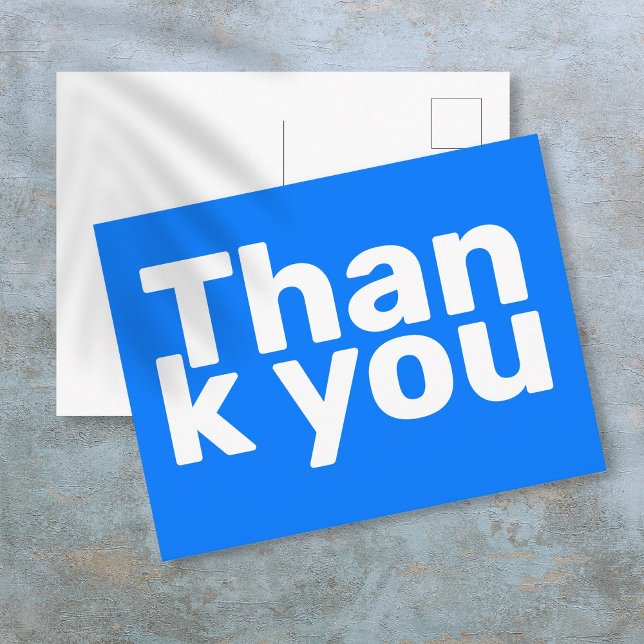Simple Bright Blue Bold Modern Vibrann Vielen Dank Postkarte (Simple Bright Blue Bold Modern Vibrant Thank You Postcard)