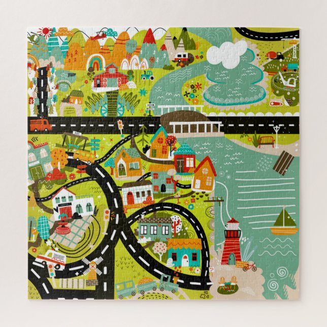 Simple Bright Town Boho Illustration Puzzle (Vertikal)