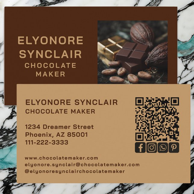 Simple Brown Chocolate Maker Cacao Photo Social QR Visitenkarte (Von Creator hochgeladen)