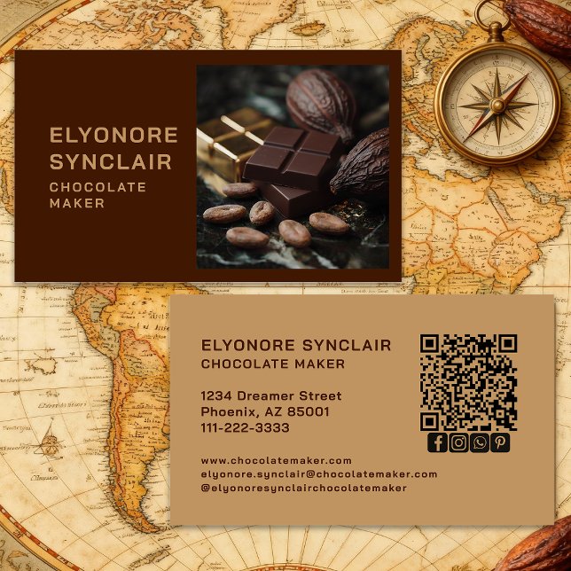 Simple Brown Chocolate Maker Photo Social QR Code  Visitenkarte (Von Creator hochgeladen)