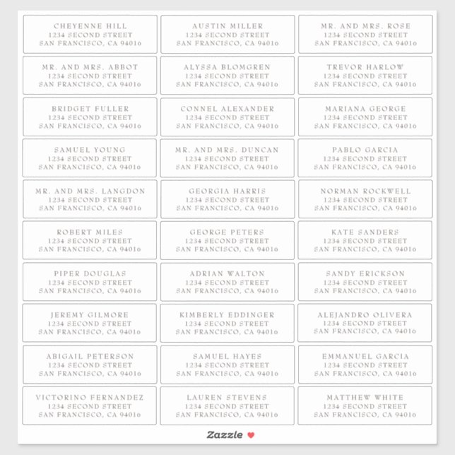 Simple Brown Serif Wedding Guest Address Labels (Blatt)