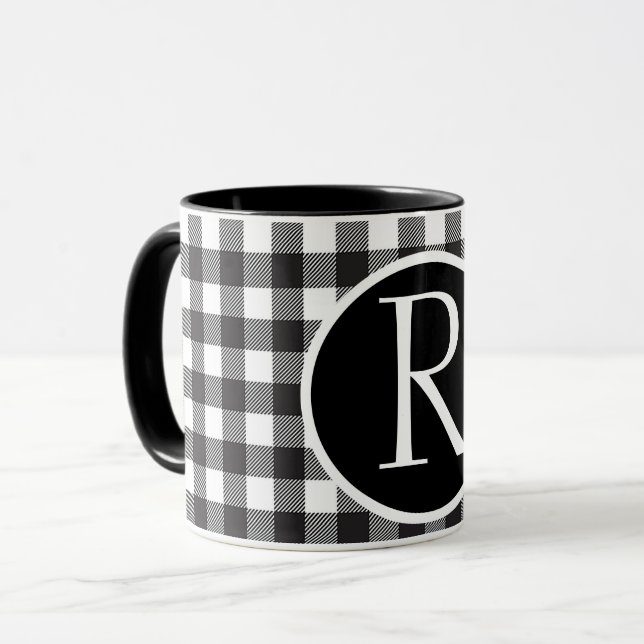 SImple Büffel karierte Monogramm-Tasse Tasse (Vorderseite Links)