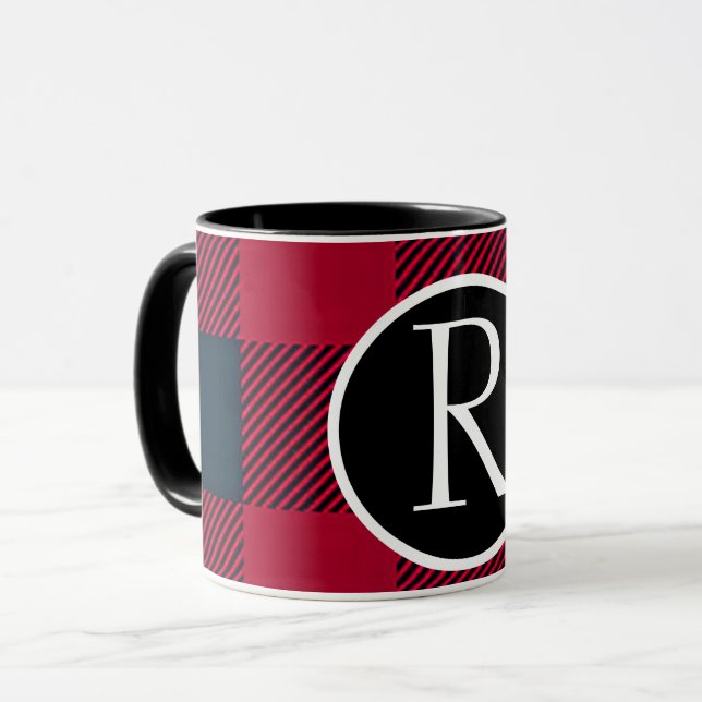 SImple Büffel karierte Monogramm-Tasse Tasse (Vorderseite Links)