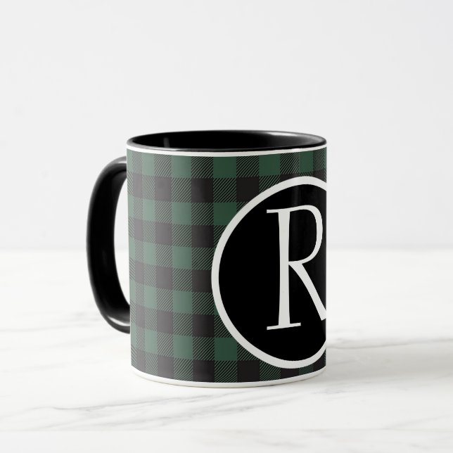 SImple Büffel karierte Monogramm-Tasse Tasse (Vorderseite Links)
