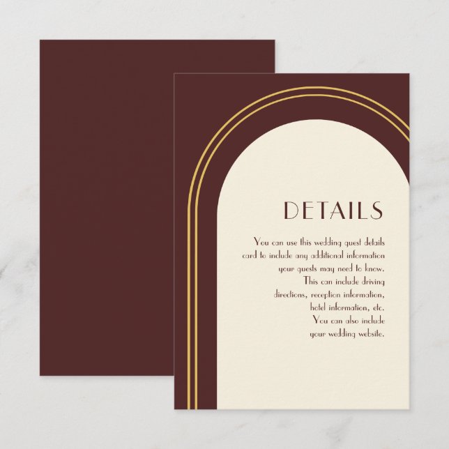 Simple Burgundy Arch Wedding Guest Detail Begleitkarte (Vorne/Hinten)