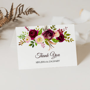 Simple Burgundy Floral Thank You Card Dankeskarte