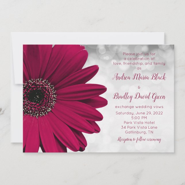 Simple Burgundy Gerbera Daisy Wedding Einladung (Vorderseite)