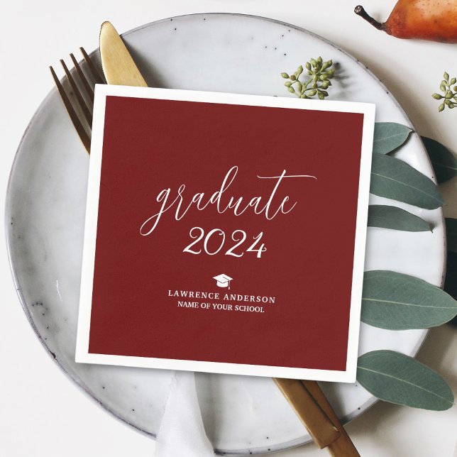 Simple Burgundy Graduate 2024 Graduation Party Serviette (Von Creator hochgeladen)
