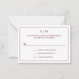 Simple Burgundy Monogram Elegant Mini Wedding RSVP Mitteilungskarte