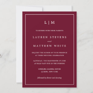 Simple Burgundy Monogram Elegant Wedding Einladung
