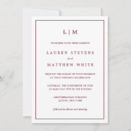 Simple Burgundy Monogram Elegant Wedding Einladung