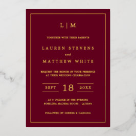 Simple Burgundy Monogram Elegant Wedding Folieneinladung
