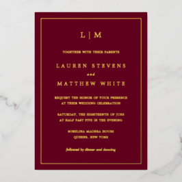 Simple Burgundy Monogram Elegant Wedding Folieneinladung