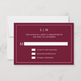 Simple Burgundy Monogram Elegant Wedding RSVP Karte