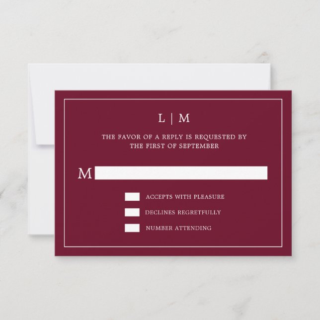 Simple Burgundy Monogram Elegant Wedding RSVP Karte (Vorderseite)