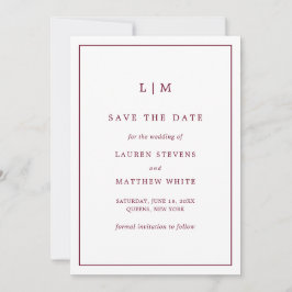 Simple Burgundy Monogram Elegant Wedding Save The Date