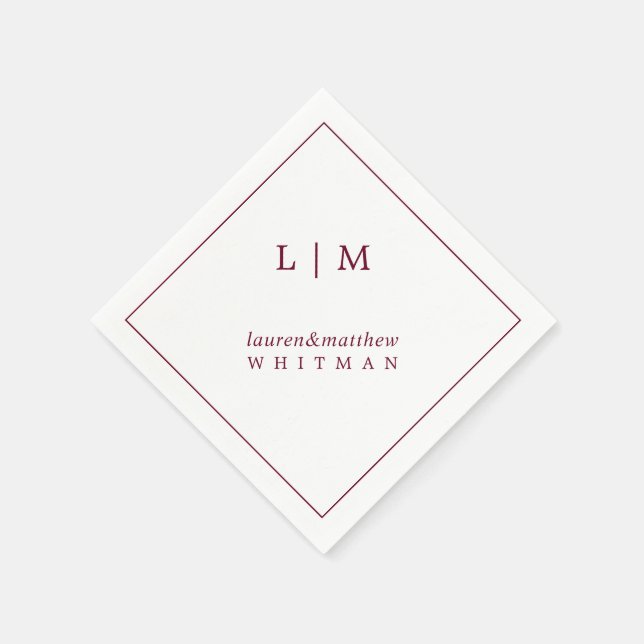 Simple Burgundy Monogram Elegant Wedding Serviette (Ecke)