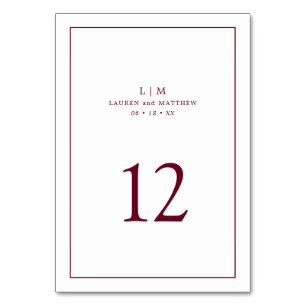 Simple Burgundy Monogram Elegant Wedding Tischnummer