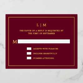 Simple Burgundy Monogram Elegant Wedding UAWG Folie Einladungspostkarte