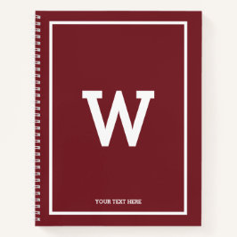 Simple Burgundy Red Initial Monogram Sketchbook Notizbuch