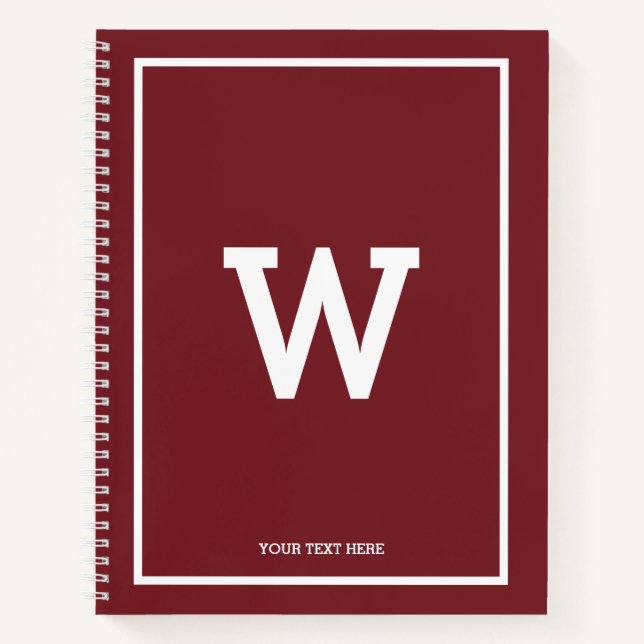 Simple Burgundy Red Initial Monogram Sketchbook Notizbuch (Vorderseite)