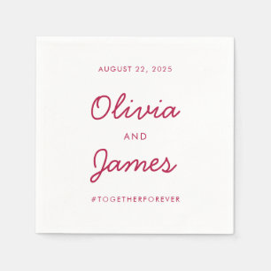 Simple Burgundy Red Marsala Script Wedding Hashtag Serviette