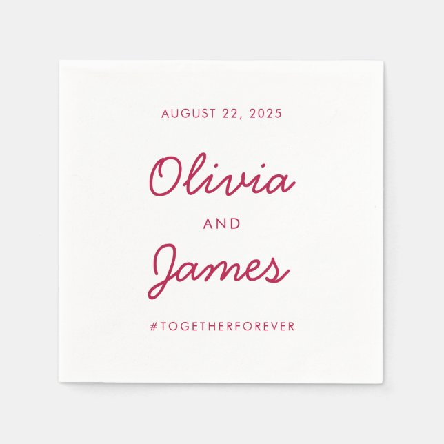 Simple Burgundy Red Marsala Script Wedding Hashtag Serviette (Vorderseite)