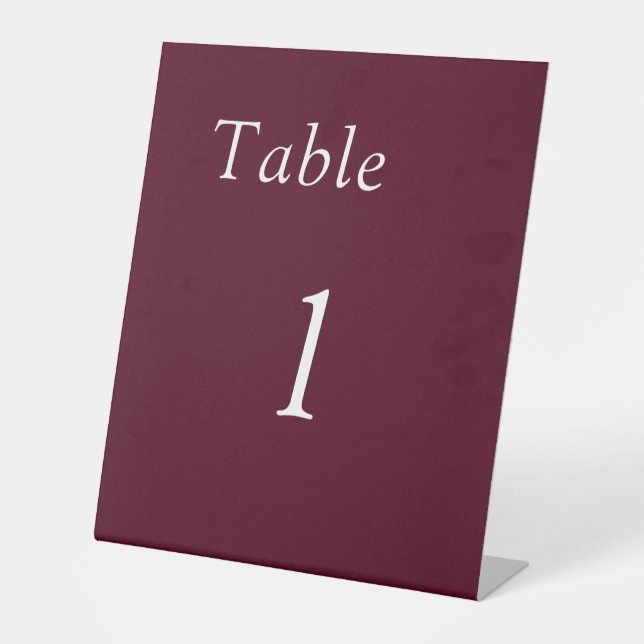 Simple Burgundy Wedding Tischnummer Sockelschild (Vorderseite)