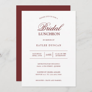 Simple Burgundy White Minimalistisch Bridal Lunche Einladung