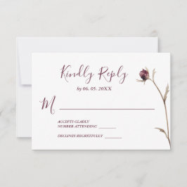 Simple Burgundy Wild Blume Floral Wedding RSVP Karte