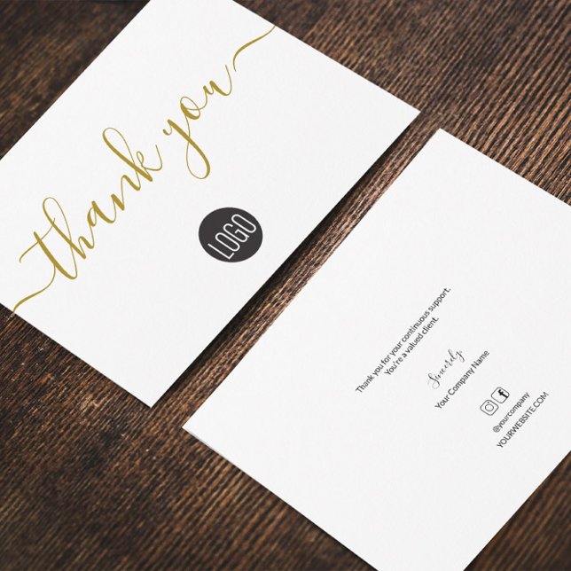 Simple Business Company logo Social Gold Black   Dankeskarte (Gold black professional business thank you flat cards.)