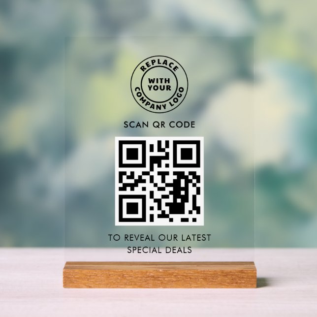 Simple Business Logo and QR Code Custom Acrylschild (Neutral)