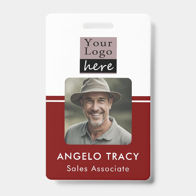 Simple Business Logo Photo Name Badge Ausweis (Vorderseite)