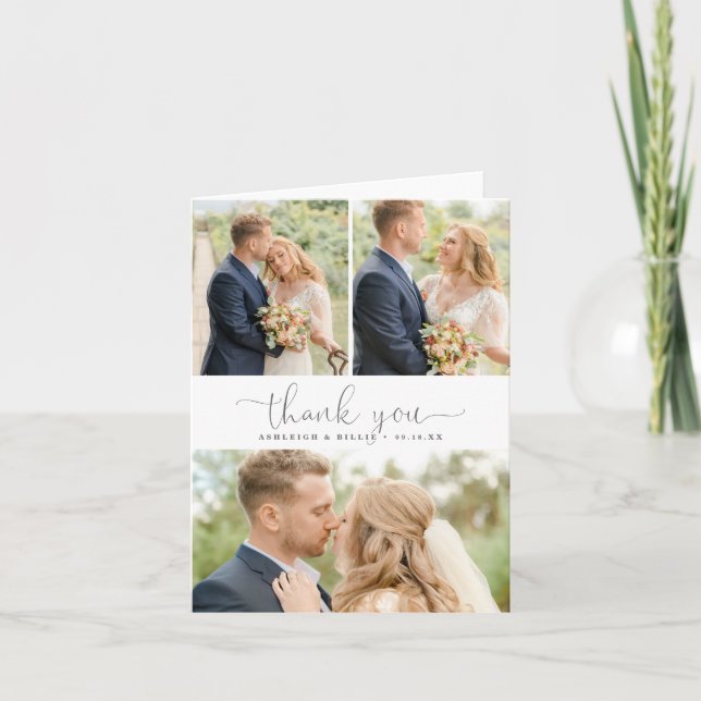 Simple Calligraphy 3 Foto Collage Vielen Dank Dankeskarte (Vorderseite)