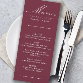 Simple Calligraphy Burgundy Wedding Menu Menükarte