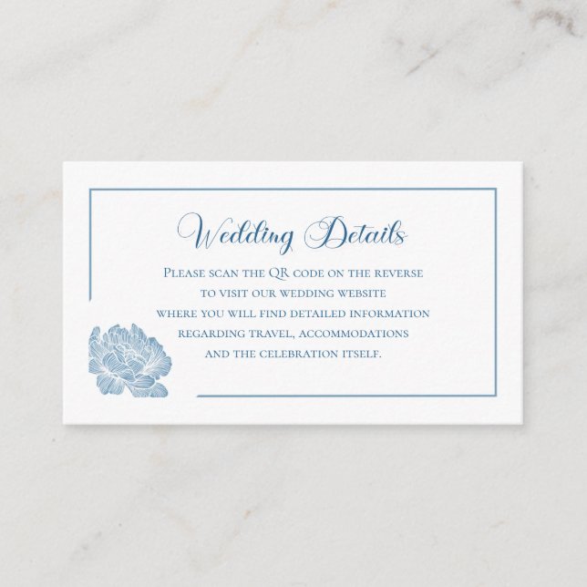 Simple Calligraphy Dusty Blue QR Info Wedding Begleitkarte (Vorderseite)