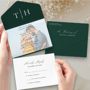 Simple Calligraphy Foto Emerald UAWG Wedding All In One Einladung