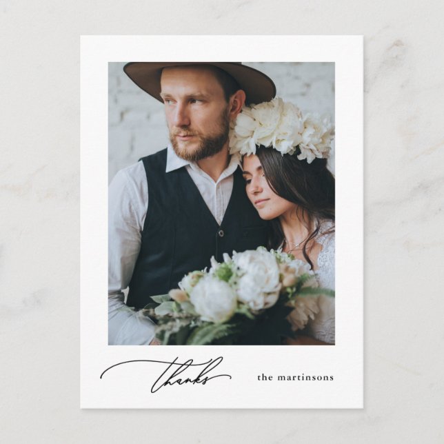 Simple Calligraphy Foto Wedding Vielen Dank Postkarte (Vorderseite)